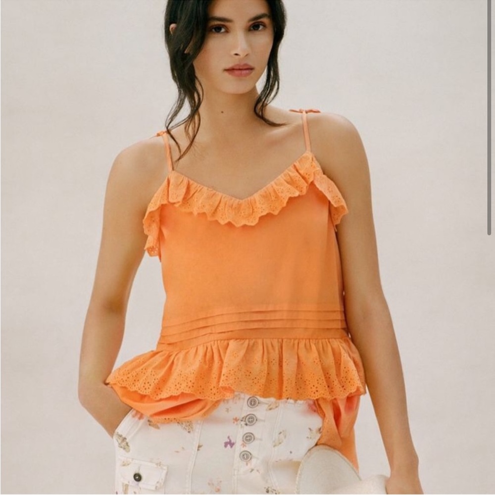 Anthropologie Mare blouse with tie straps and eyelet detail; size M